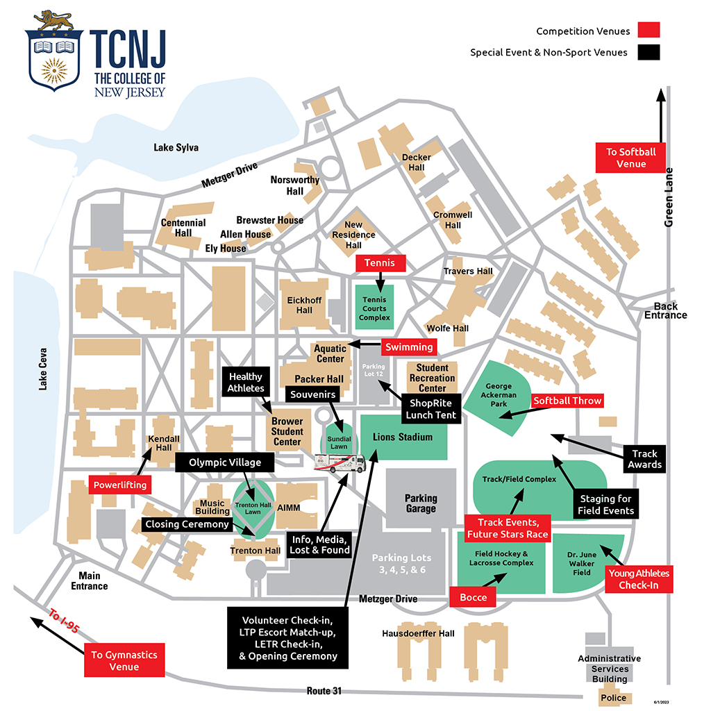 TCNJ Campus Map SONJ Summer Games